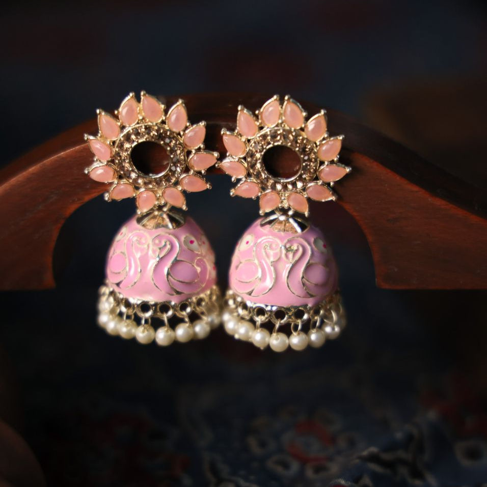 Royal Pink Enamel Jhumka