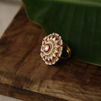 Sun Kundan Red Statement Ring