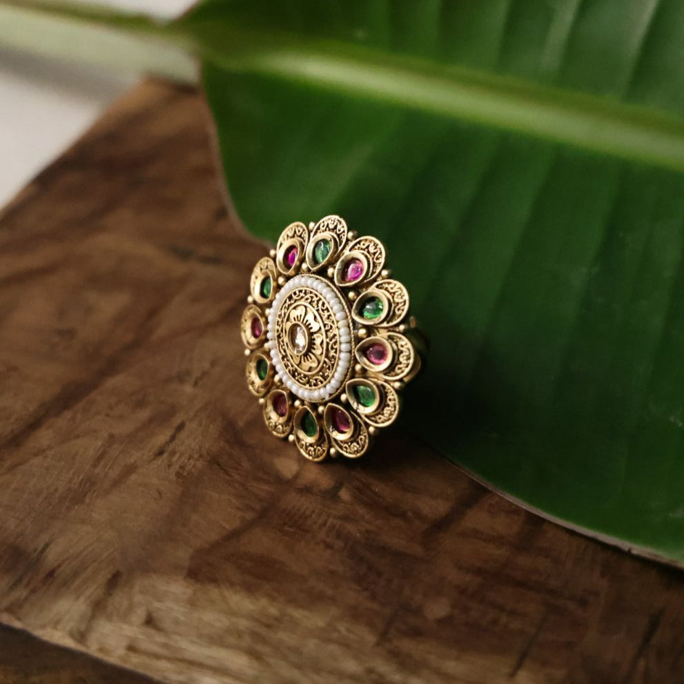 Peacock Aura Meenakari Ring