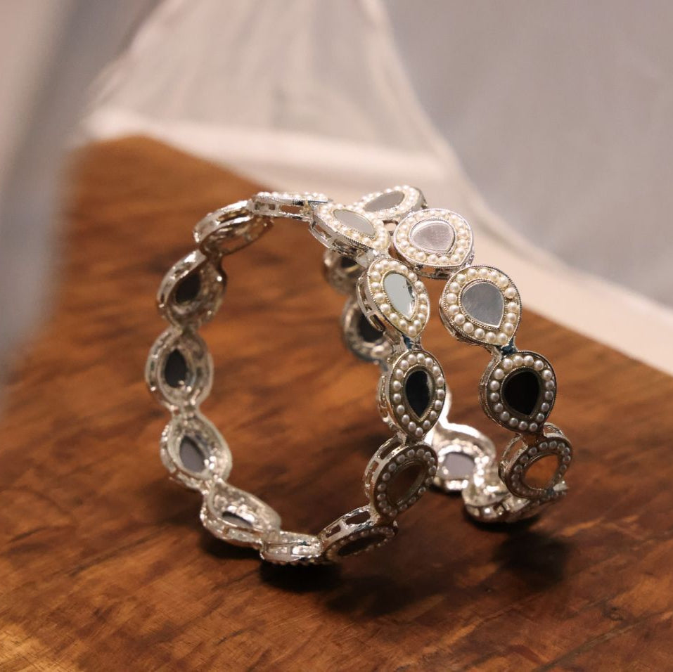Dual-Tone Moti & Mirror Stackable Bangles