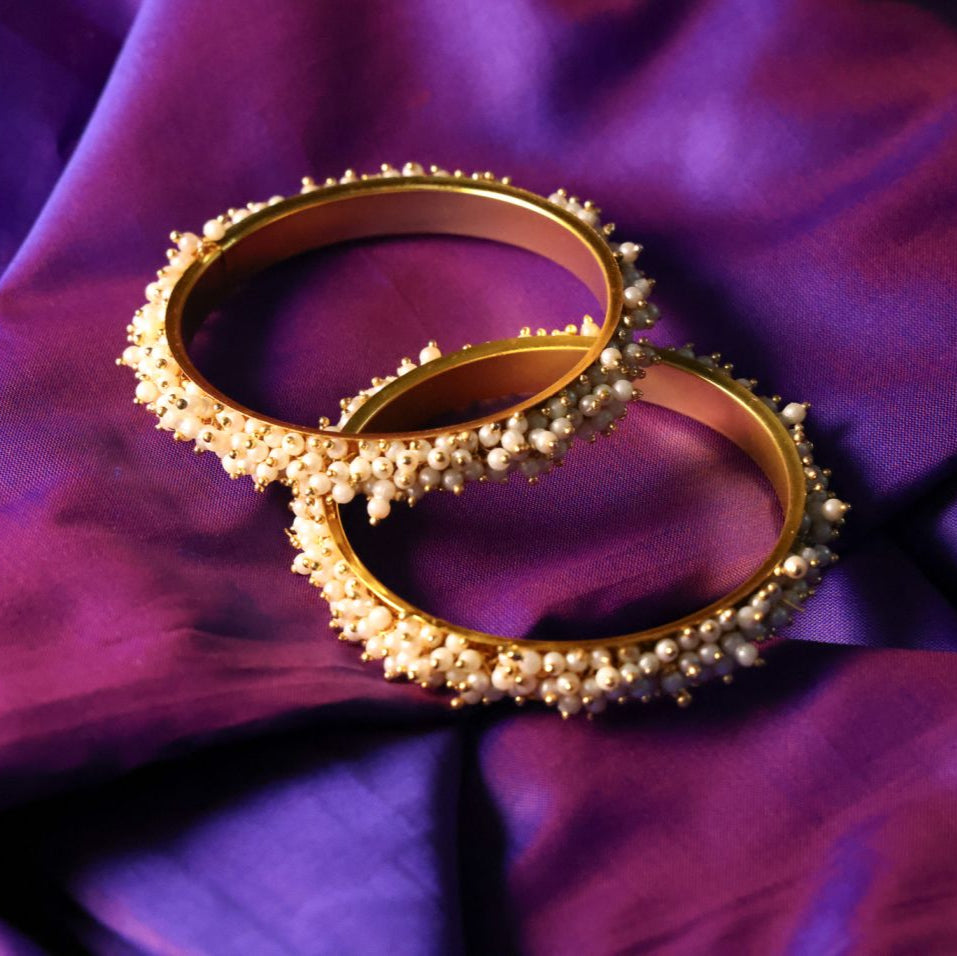 Moti Cluster Gold Bangle Pair