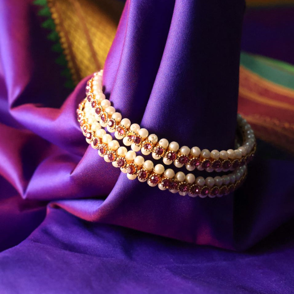 Ruby Drop Beaded Pearl Kada