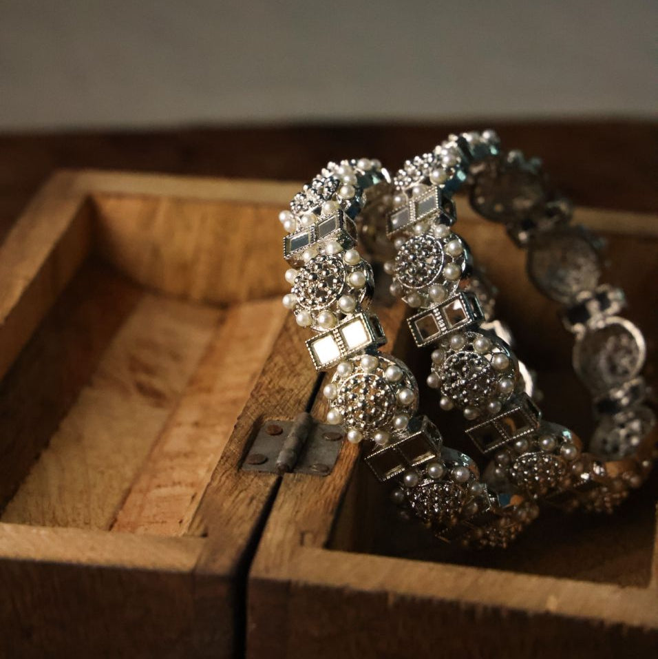 Chandbali Oxidized Silver Bangles