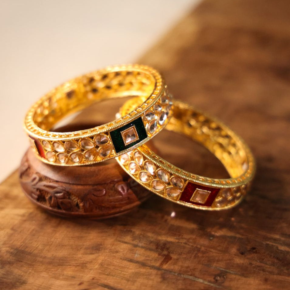 Meenakari & Kundan Gold Bangle Pair