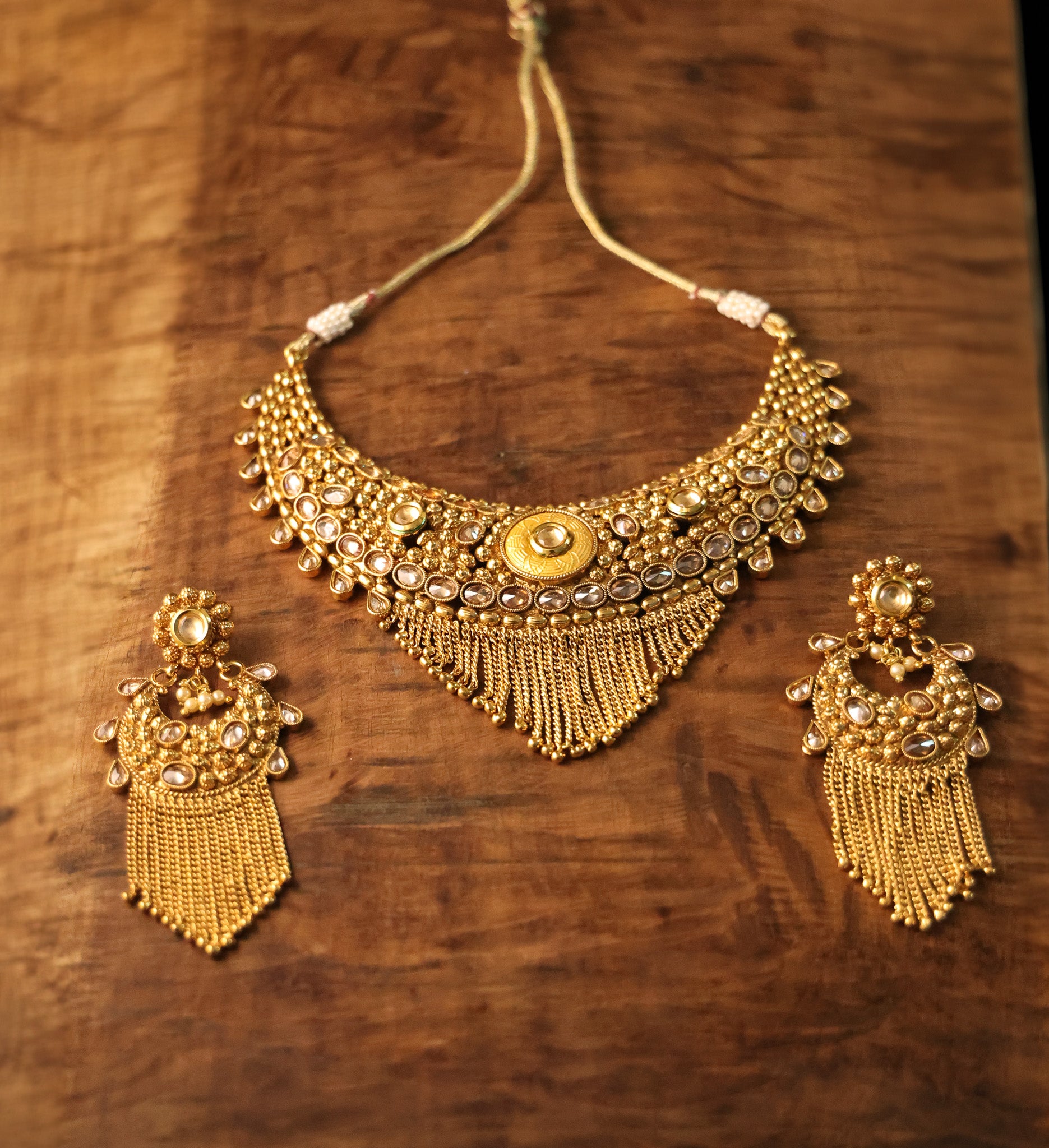 Golden Strings Embellished Necklace Set