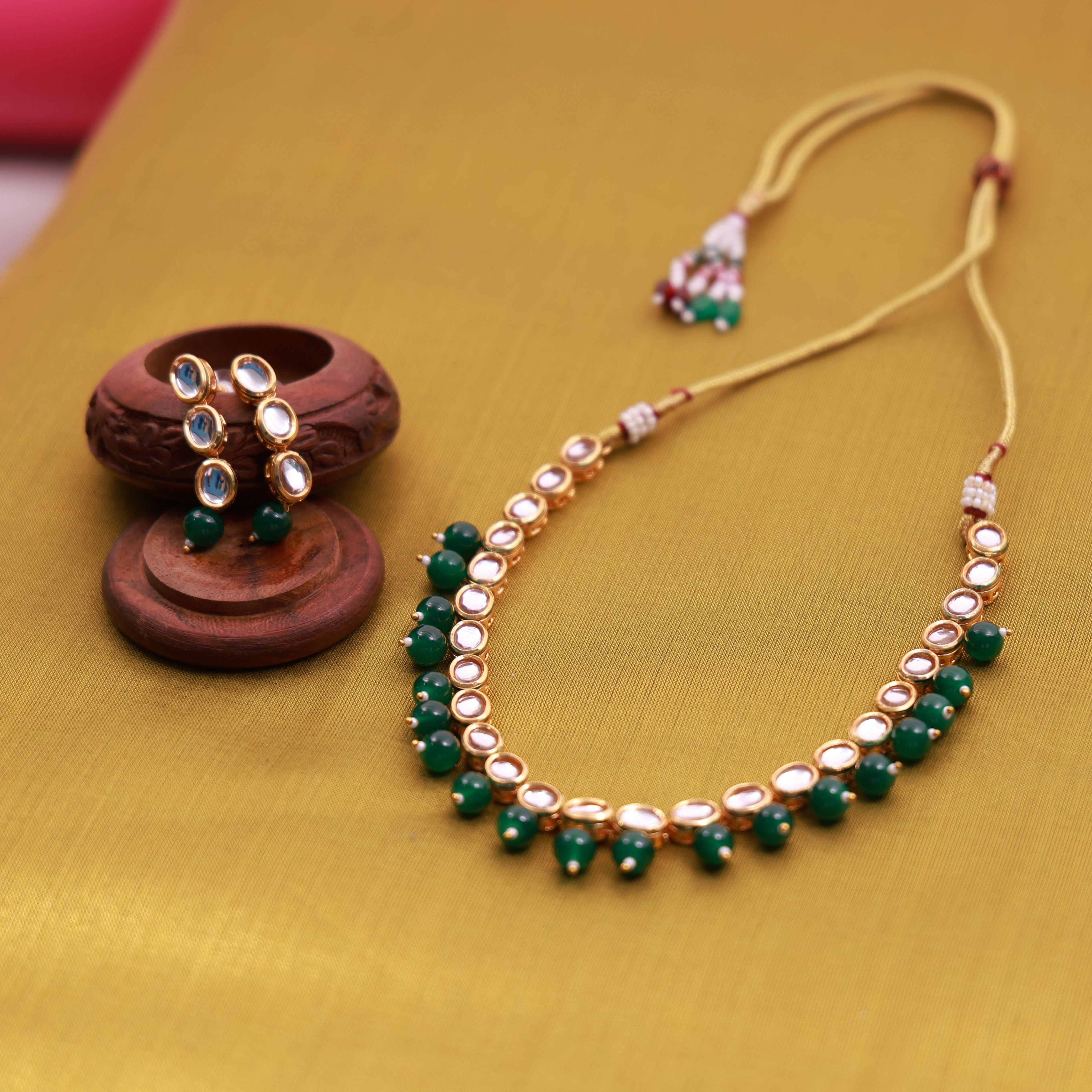 Emerald Green Drop Kundan Choker Set