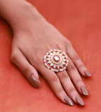 Sun Kundan Red Statement Ring