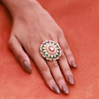 Sun Kundan Green Statement Ring