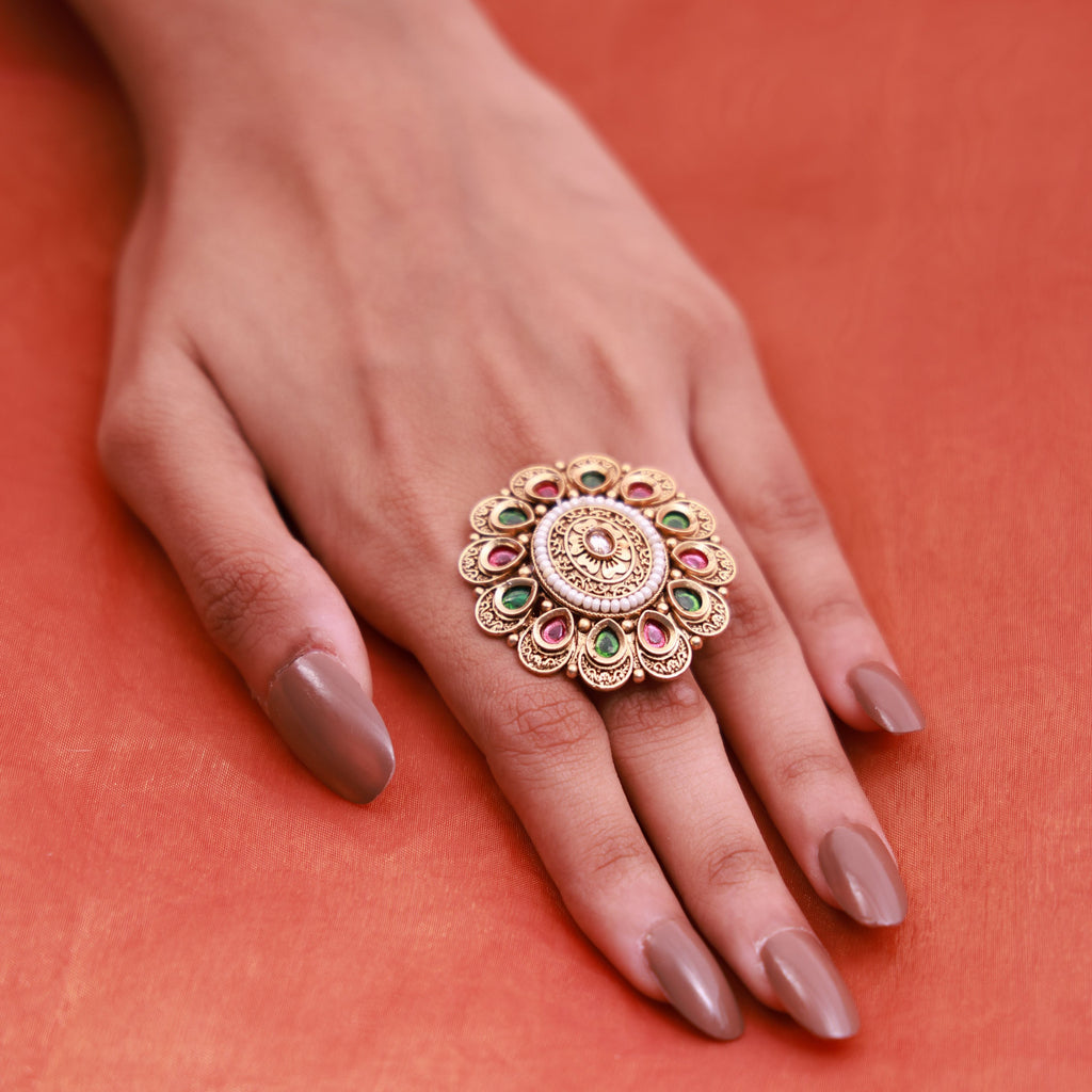Peacock Aura Meenakari Ring