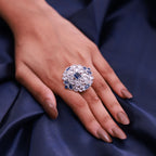 Silver Floral Kundan Cocktail Ring
