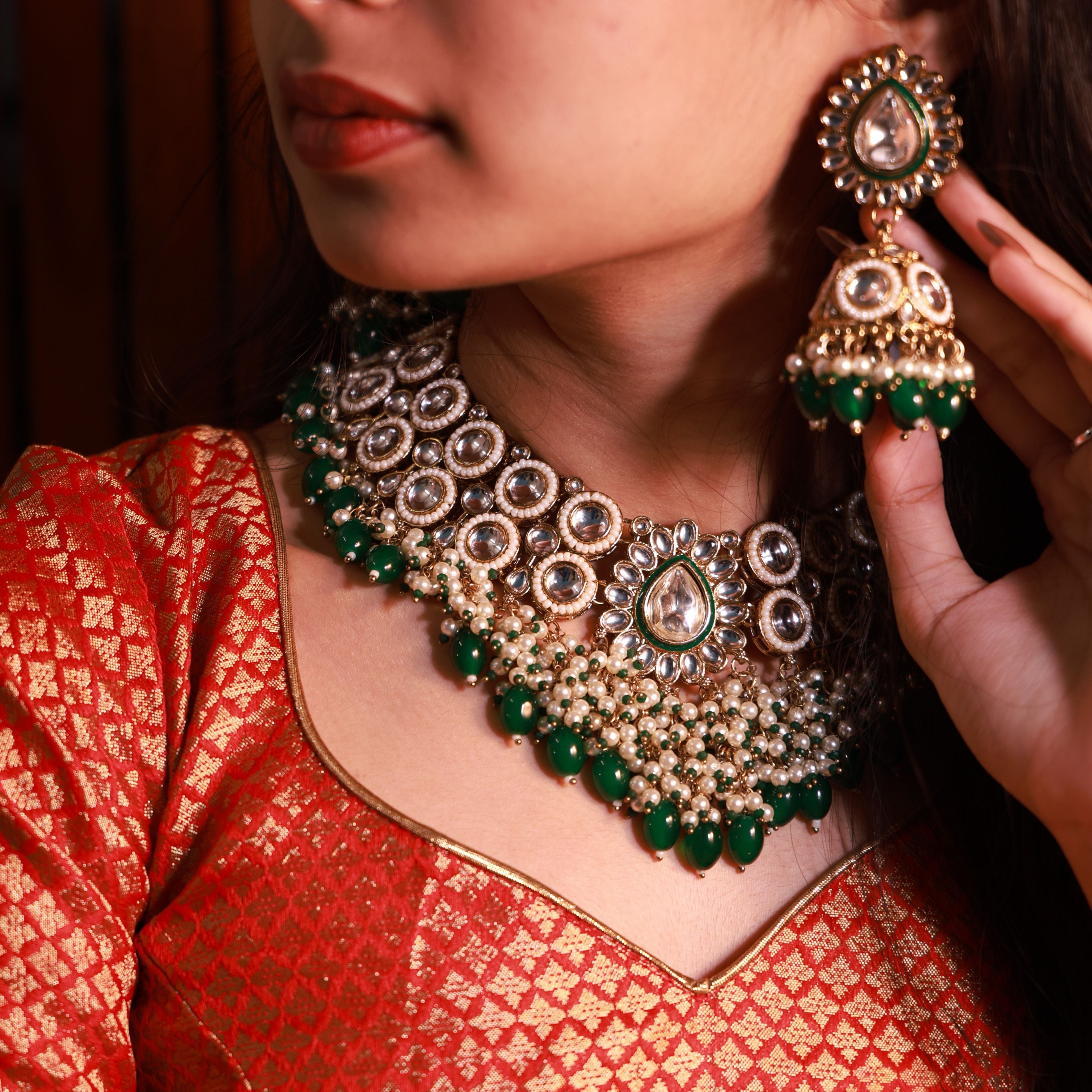 Grand Emerald Kundan Bridal Choker Set