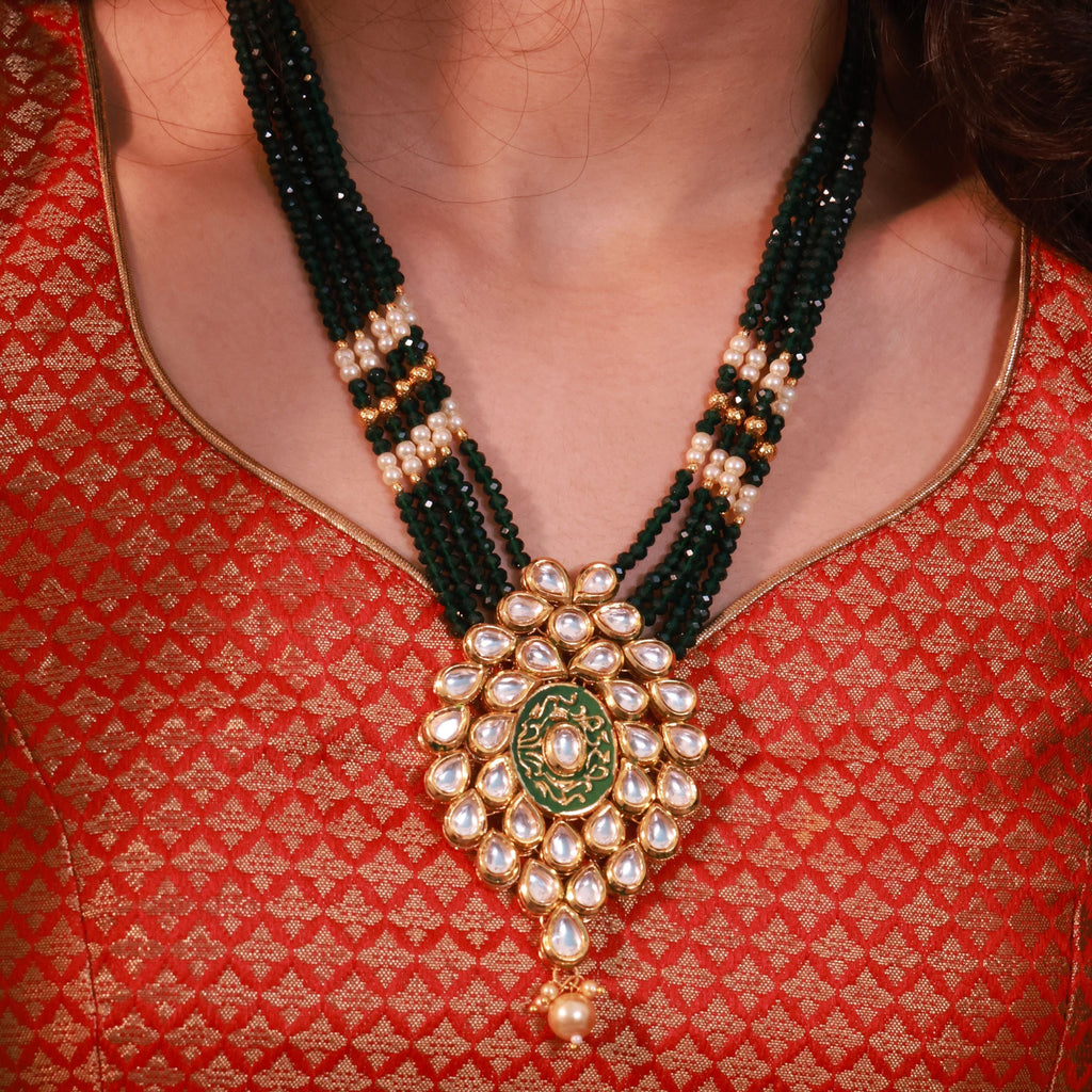 Emerald Beaded Kundan Meenakari Set
