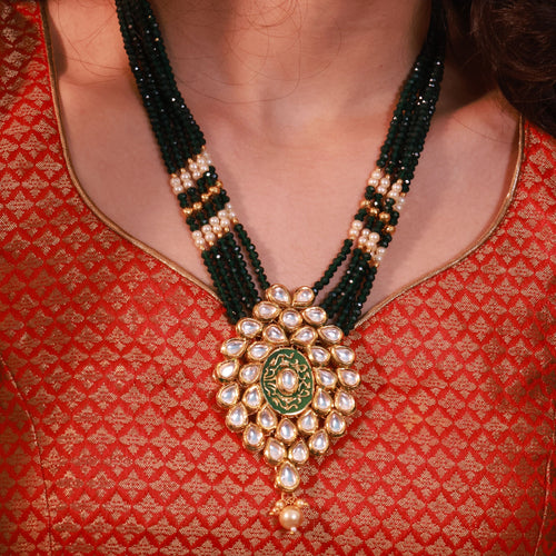 Emerald Beaded Kundan Meenakari Set
