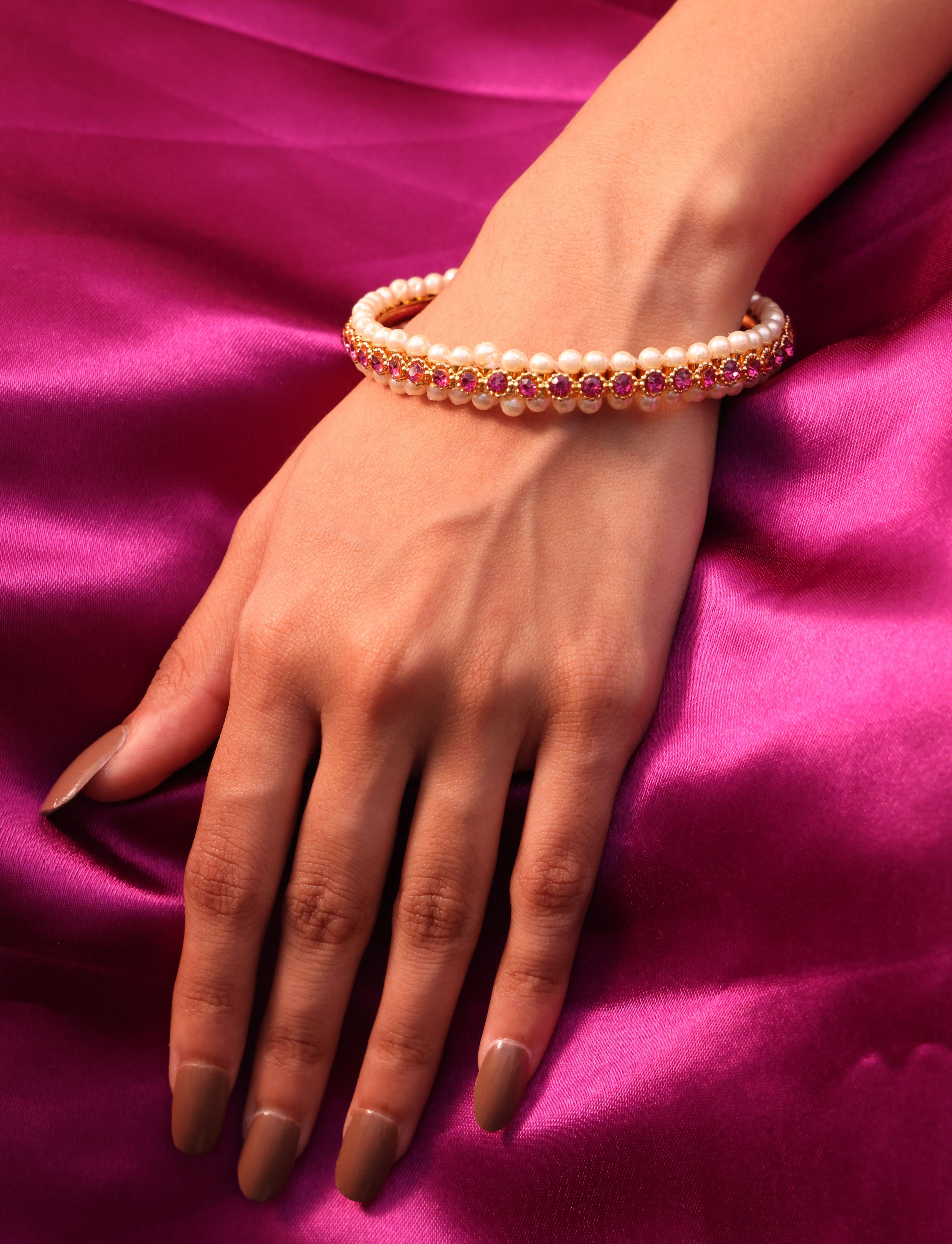 Ruby Drop Beaded Pearl Kada